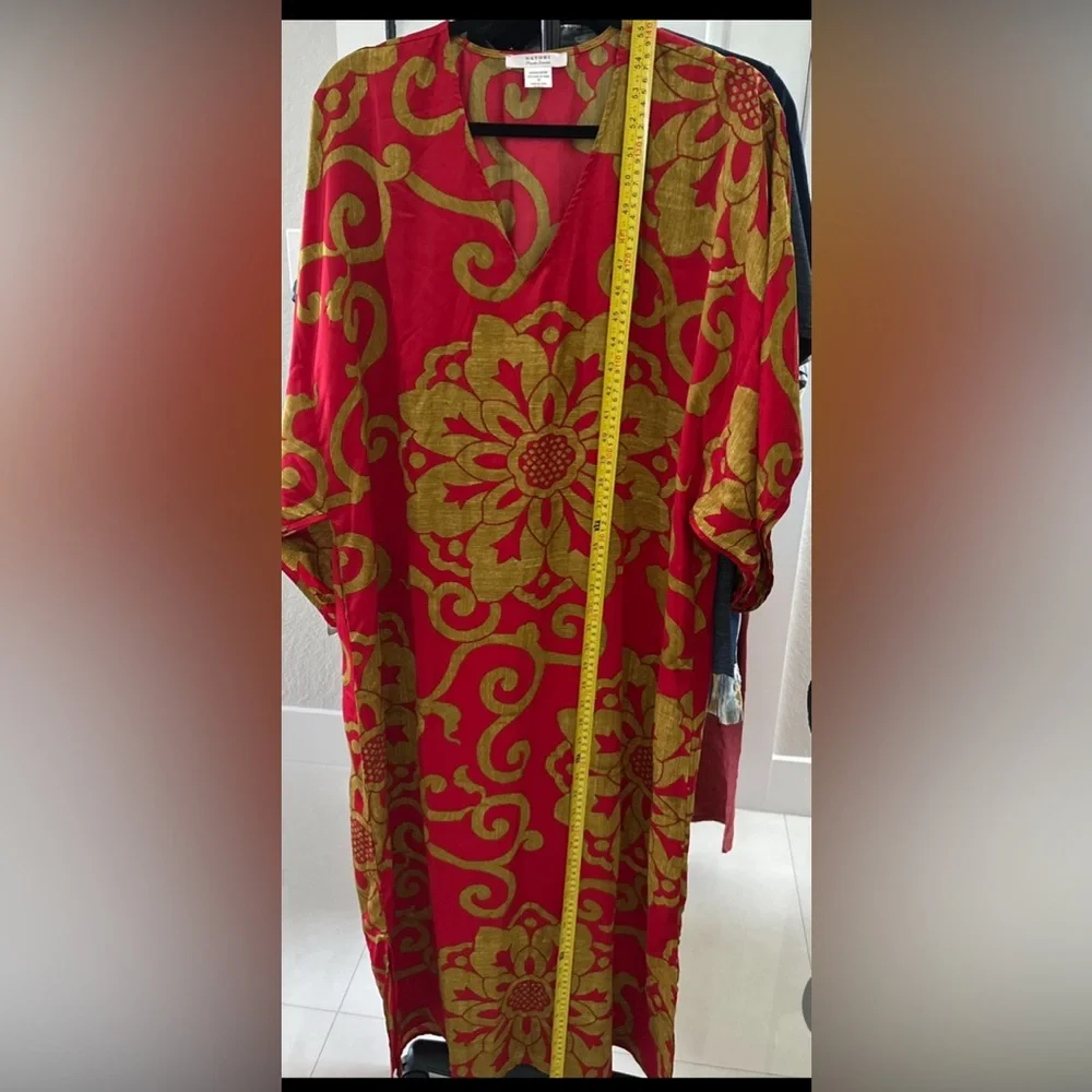 Natori Red and Gold Maxi Dress